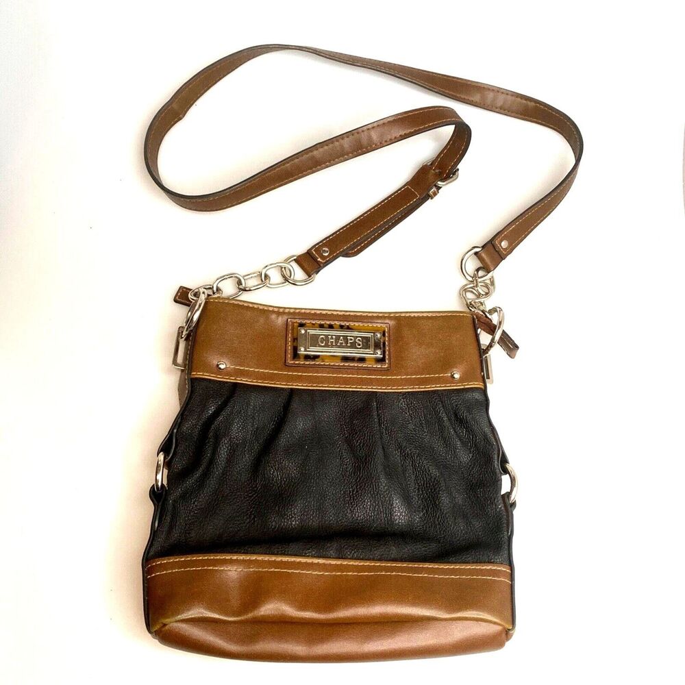 CHAPS Two-Tone Leather Crossbody Handbag with Adjustable Strap - Zip Closure